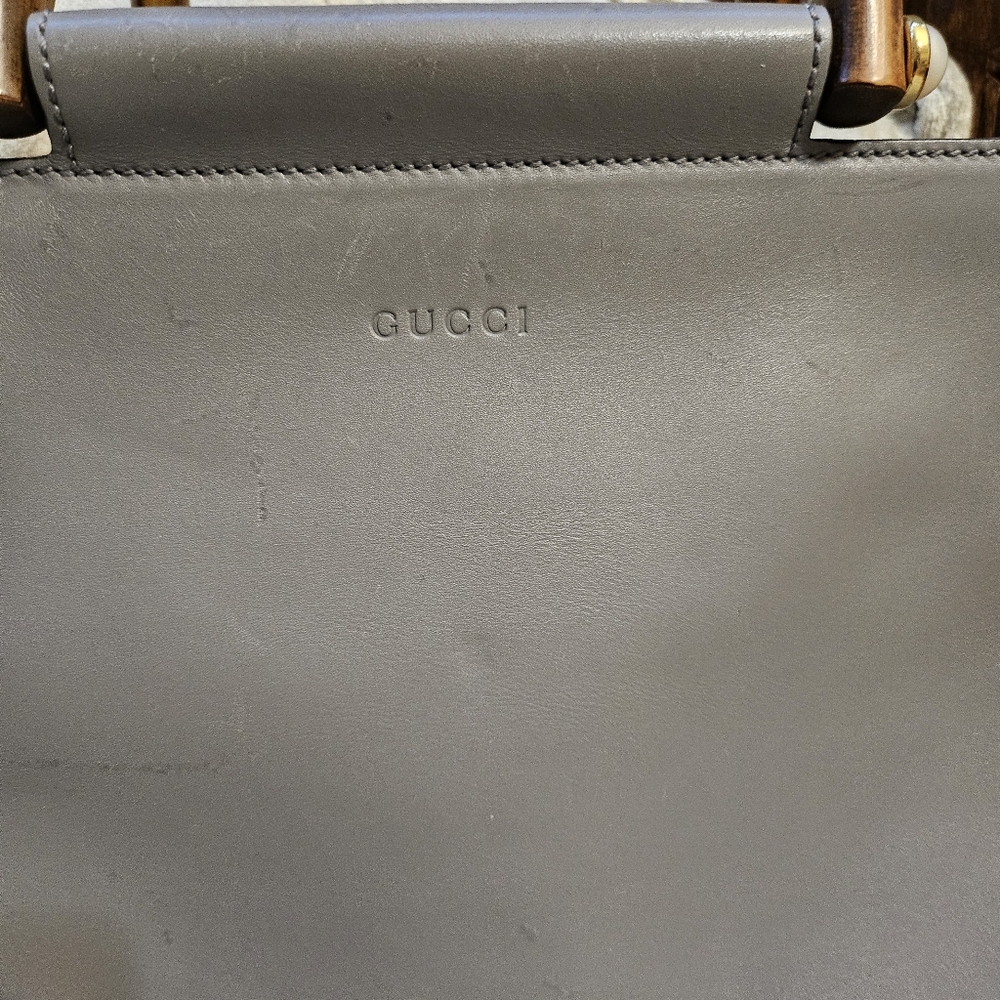 Authentic Gucci gray Leather bamboo handle 2 way bag - Picture 3 of 10